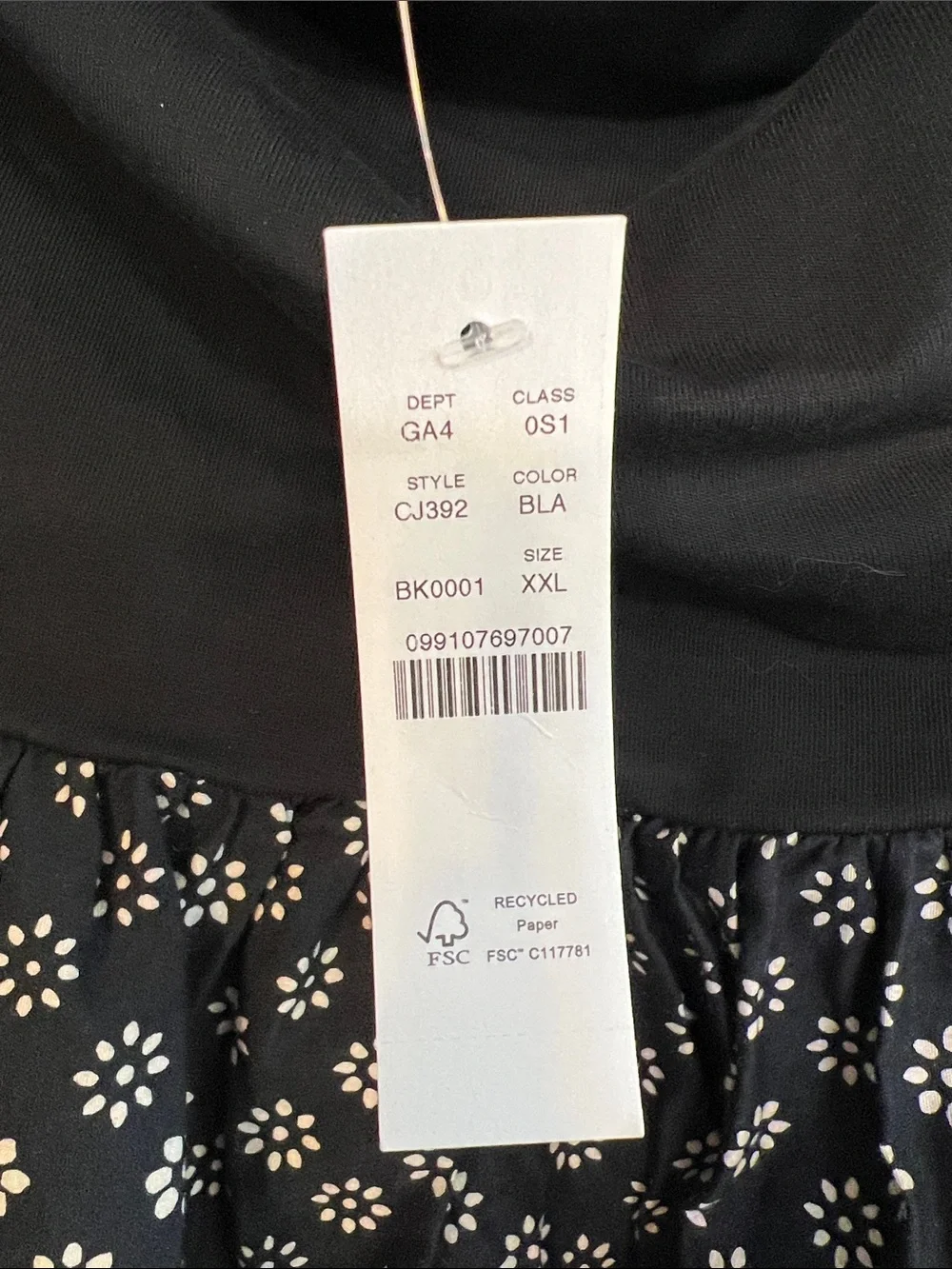 J. Crew Black Cowl Neck Floral Dress with White Print